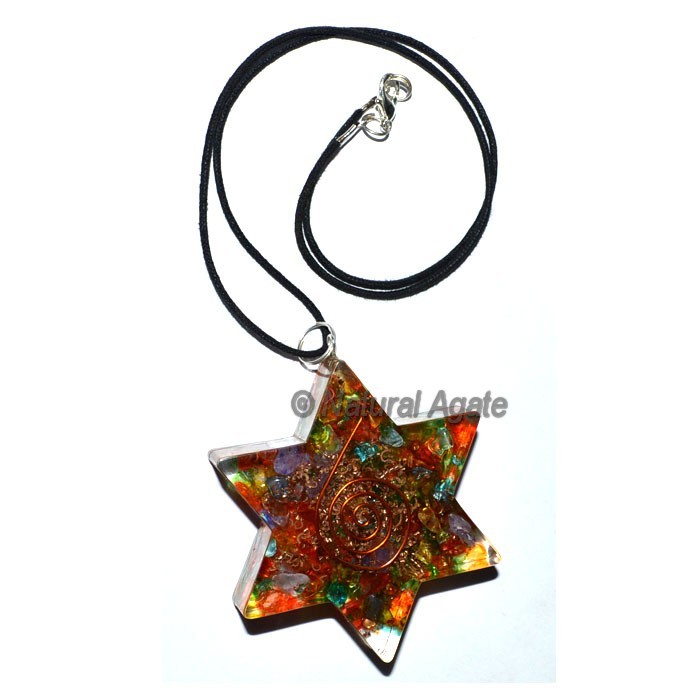 Orgone Seven Chakra Star Pendants with Leather Cod