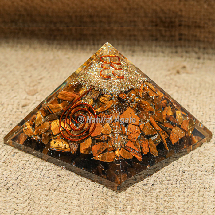 Tiger Eye with Crystal Point Orgonite Protection Pyramid