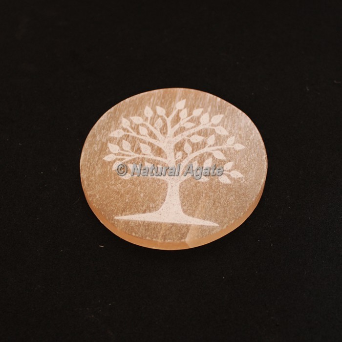 Orange Selenite Engraved Tree Charging Plate Coaster