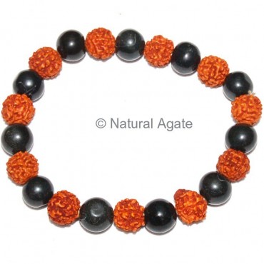 Black Agate With Rudraksha Beads Bracelet