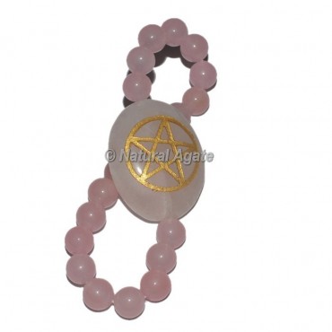 Rose Quartz Engraved Pentagram Star Bracelets