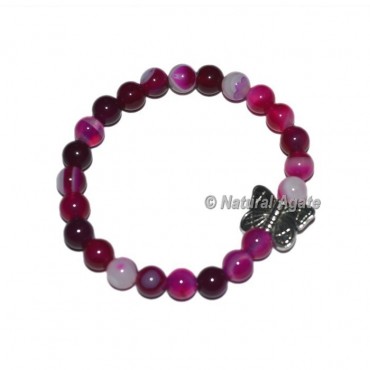 Pink Onyx Gemstone Bracelets with Butterfly