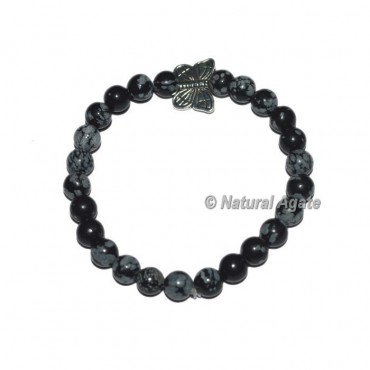 Snowflake Obsidian Gemstone Bracelets with Butterfly