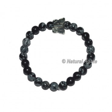 Snowflake Obsidian Gemstone Bracelets with Butterfly