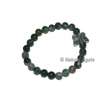 Moss Agate Gemstone Bracelets with Butterfly