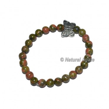Unakite Gemstone Bracelet with Butterfly