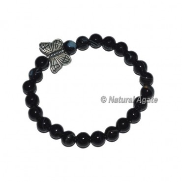 Pure Black Onyx Gemstone Bracelets With Butterfly