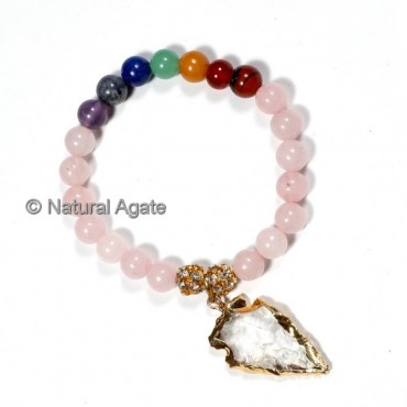 Rose Quartz and Chakra Stone with Arrowhead Bracelets