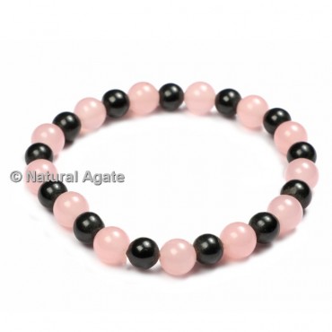 Rose Quartz And Black Agate Bracelets