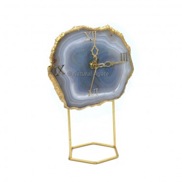 Grey Agate Gold Electroplated Clock with Stand