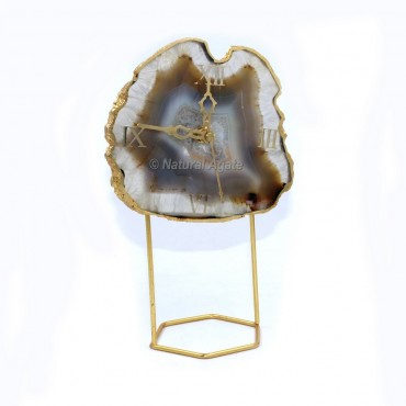 Gold Electroplated Yellow Agate Clock with Stand