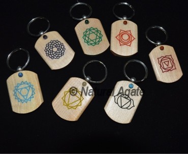 Prited Chakra With Small Cab Wood Keychain