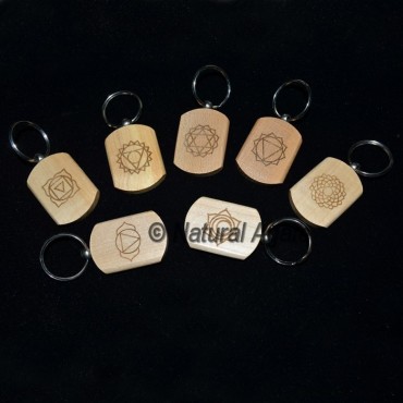 Engraved Chakra symbol Wood Keychain