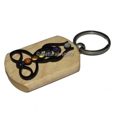 Black Buddha Seven Chakra Wood Keychain