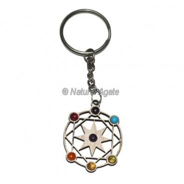 Seven Chakra Pentagram Wood Keychain