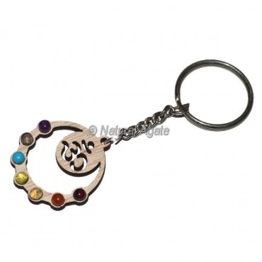 Om Seven Chakra Wood Keychain