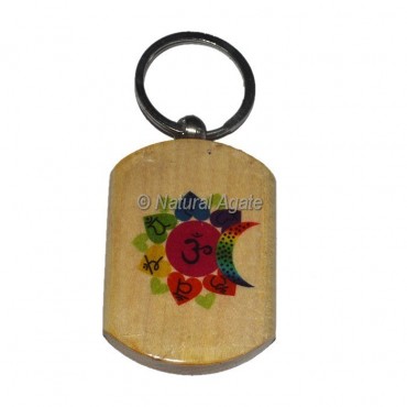 Colorful Om Seven Chakra wood Keychain