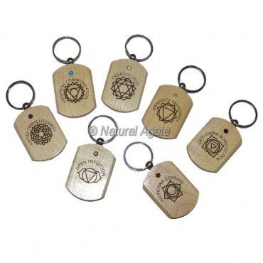 Engraved Seven Chakra Wooden Keychain Set