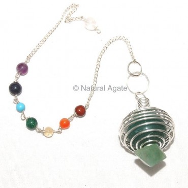 Green Aventurine Pyramid Pendulums in Cage