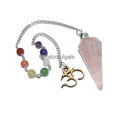 Rose Quartz 12 Faceted Pendulums with Chakra Om Chain