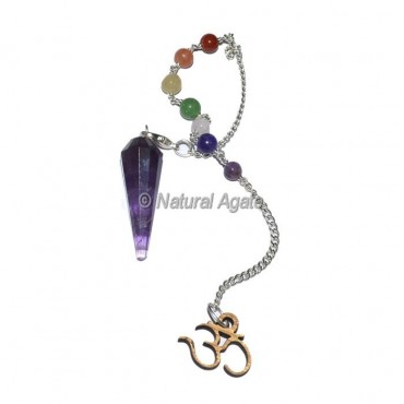 Amethyst 12 Faceted Pendulums with Chakra Om Chain