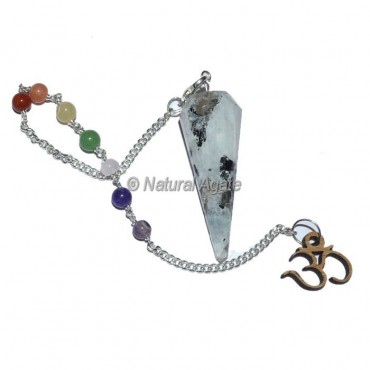 Rainbow Moonstone 12 Faceted Pendulums with Chakra Om Chain