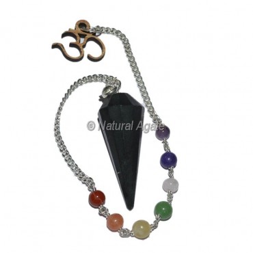 Black Tourmaline 12 Faceted Pendulums with Chakra Om Chain