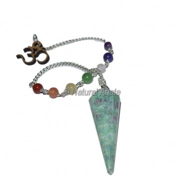 Ruby Zeosite 12 Faceted Pendulums with Chakra Om Chain