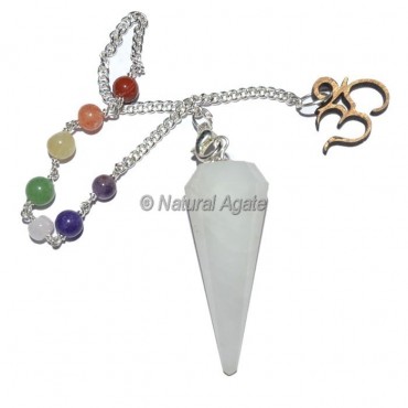 White Quartz 12 Faceted Pendulums with Chakra Om Chain