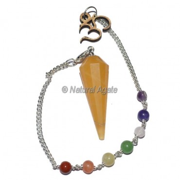 Yellow Aventurine 12 Faceted Pendulums with Chakra Om Chain