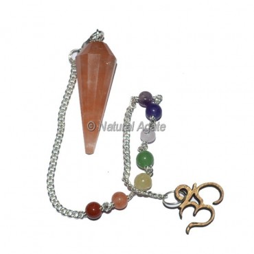 Peach Aventurine 12 faceted Pendulums with Chakra Om Chain