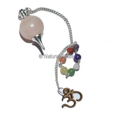 Rose Quartz Ball Pendulums with Chakra Om Chain