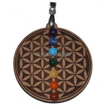 Flower Of Life 7 Chakra Wooden Pendants