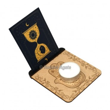 Hamsa Wooden Tarot Card Holder with Hour Glass