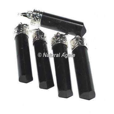 Black Tourmuline Agate Cap Pencil Pendants