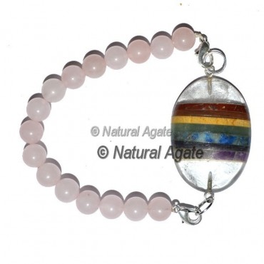 Rose Quartz With Seven Chakra Oval Bracelet