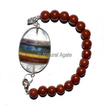 Seven Chakra Oval With Red Jasper Beads Bracelet