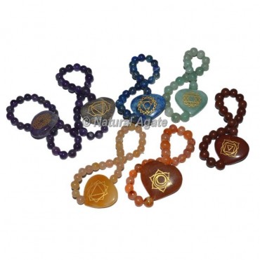 Multi Chakra Symbol Engraved Chakra Set Heart Shape Bracelets