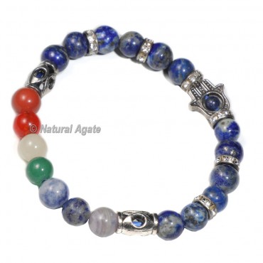 7 Chakra Lapis lazuli Bracelet with Hamsa