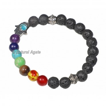 Lava Stone 7 Chakra Bracelet with Hamsa