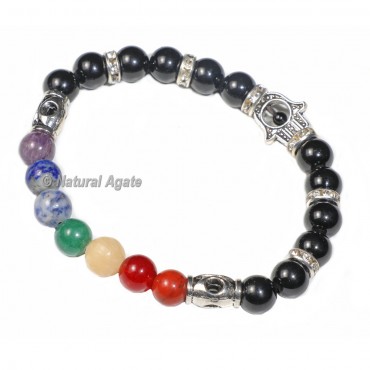 7 Chakra Hamsa Bracelet with Black Agate