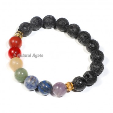 Lava Bracelet With Seven Chakra 8mm Beads