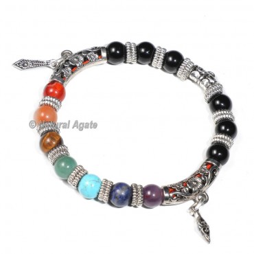 7 Chakra Bracelet with Black Tourmaline