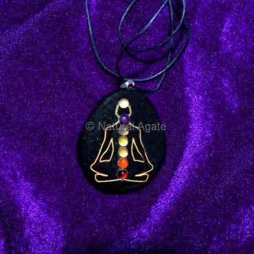 Black Tourmaline7 Chakra Buddha Pendant