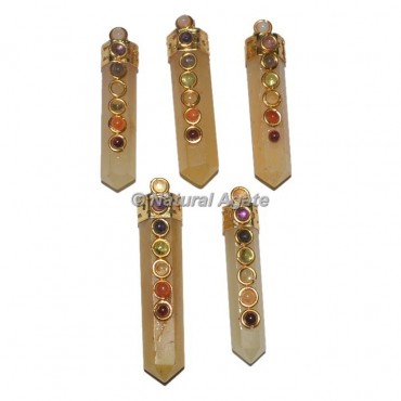 Golden Quartz Pencil With Golden Plated Pendants