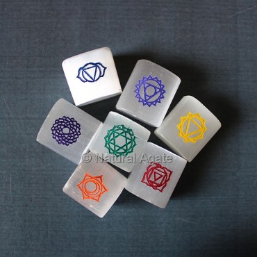 Chakra Symbols Engraved Selenite Stones