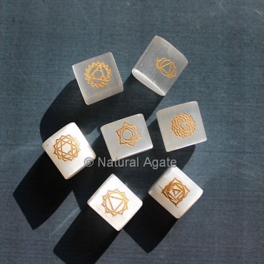 Chakra Symbols Golden Engraved Selenite Stones