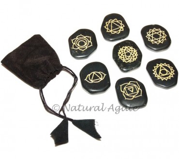 Black Agate Engraved Chakra Sets