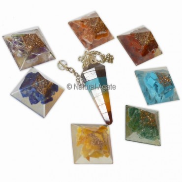 Orgone Chakra Pyramids kit with Pendulums