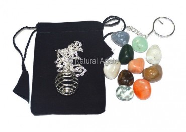 Chakra Tumbled Cage Necklace Set